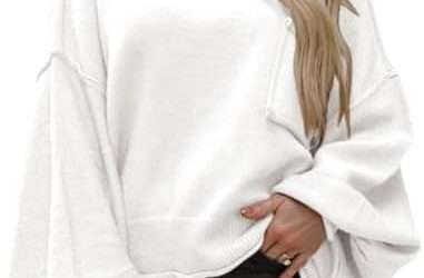 Dokotoo Women’s Lantern Sweater 2023 Fall Winter Long Sleeve Casual Cropped Tops Ribbed Hem Knitwear Pullover