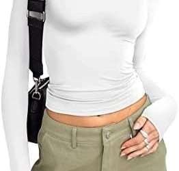 Trendy Queen Womens Long Sleeve Shirts Basic Spring Crop Tops Fall Fashion Layering Slim Fitted Y2k Tops