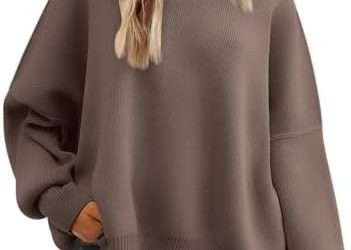 LILLUSORY Women’s Crewneck Batwing Long Sleeve Sweaters 2023 Fall Oversized Ribbed Knit Side Slit Pullover Tops