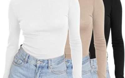 Womens 3 Piece Turtleneck Long Sleeve Shirts Mock Neck Fall Fashion 2023 Slim Fit Winter Thermal Underwear Tops