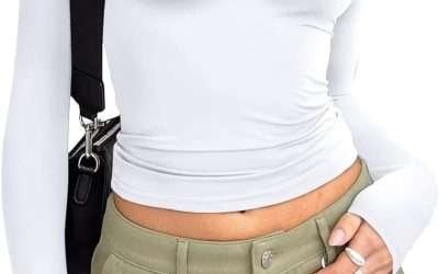 Trendy Queen Womens Long Sleeve Shirts Basic Spring Crop Tops Fall Fashion Layering Slim Fitted Y2k Tops