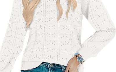 Cucuchy Womens Puff Long Sleeve Sweaters Tops Soft Crew Neck Knit Pullover Shirt