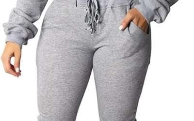 OLUOLIN Women Sexy Long Sleeve Two Pieces Outfits Tracksuit Lace Up Off Shoulder Casual Sweatsuit