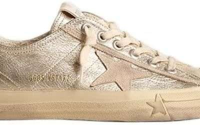 Golden Goose Women’s Fashion Distressed Sneakers – Italian Leather V-Star Laminated Trendy Shoes White