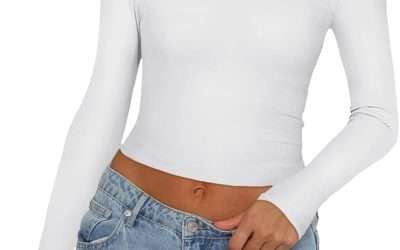 REORIA Women’s Basic Sexy Square Neck Long Sleeve Y2K Going Out T Shirt Crop Top