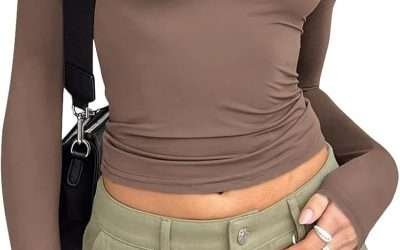 Trendy Queen Womens Long Sleeve Shirts Basic Crop Tops Tight Slim Fit Cute Teen Girls Fall Winter Y2k Clothes 2024