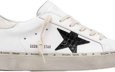 Golden Goose Women’s Fashion Distressed Sneakers – Hi Star Leather Upper Cocco Printed and Heel Trendy Shoes White