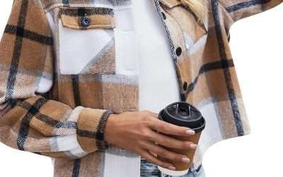 Zeagoo Flannels for Women Cropped Shacket Jacket Fashion Plaid Button Down Shirt 2024 Fall Coat Tops