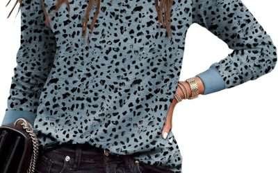 EVALESS Womens Fashion Polka Dots Tops 2024 Trendy Long Sleeve Round Neck Shirts Spring Fall Tunic Tops Outfits Gray Small