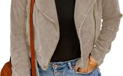 Dokotoo Womens 2023 Winter Fall Outfit Zip Up Corduroy Short Jackets Coats with Belt