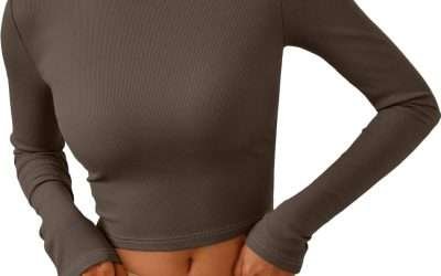 Trendy Queen Womens Long Sleeve Crop Tops Basic Ribbed Slim Fitted Shirts Casual Fall Fashion Y2k Teen Girl Clothes