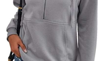 PRETTYGARDEN Women’s Casual Long Sleeve Lapel Zipper Sweatshirt Drawstring Loose Pullover Tops