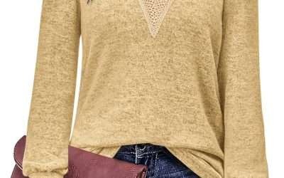 Miladusa Boutique Tops for Women Fall Puffy Long Sleeve Tunic Tops V Neck Casual Fashion Tops Heather Yellow M