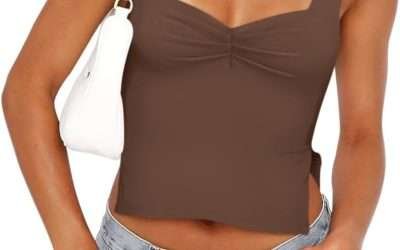 REORIA Women Sexy Ruched Sweetheart Neck Backless Sleeveless Side Split Trendy Going Out Y2K Trendy Cropped Tank Tops