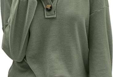 BTFBM Women Long Sleeve Shirts Spring Fall 2025 V Neck Loose Casual Blouse Deco Button Lightweight Waffle Knit Pullover