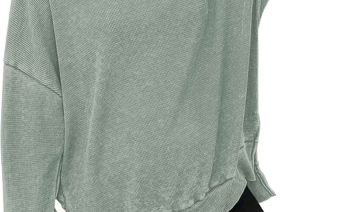 Dokotoo Womens Oversized Waffle Knit Crewneck Sweatshirts Long Sleeve Side Slits Casual Pullover Sweatshirt Tops