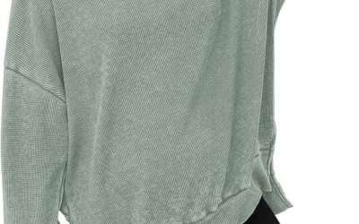 Dokotoo Womens Oversized Waffle Knit Crewneck Sweatshirts Long Sleeve Side Slits Casual Pullover Sweatshirt Tops