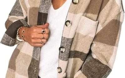 PRETTYGARDEN Women’s Fall Clothes Plaid Shacket Jacket Trendy Casual Long Sleeve Button Down Flannel Shirts Fashion Blouse