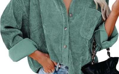 Dokotoo Womens Corduroy Button Down Shirts Boyfriend Long Sleeve Oversized Blouses Tops