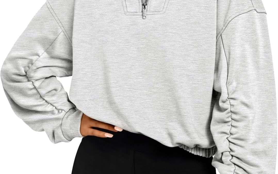 Trendy Queen Womens Sweatshirts Half Zip Pullover Hoodies Quarter Zip Long Sleeve Cropped Fall Outfits Fashion Clothes 2024 Grey