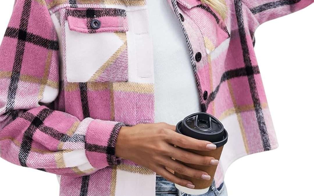 Zeagoo Flannels for Women Cropped Shacket Jacket Fashion Plaid Button Down Shirt 2025 Fall Coat Tops