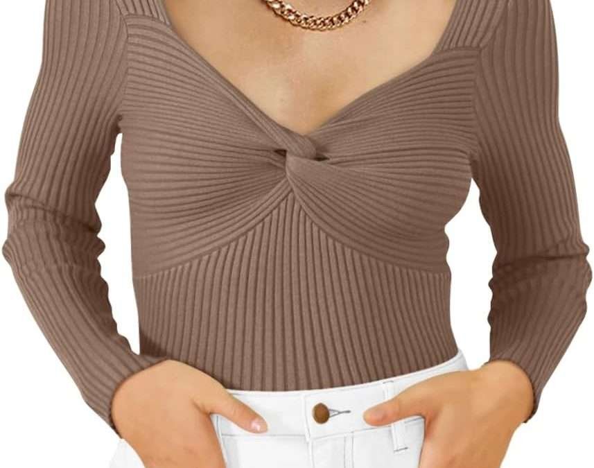 LILLUSORY Women’s 2025 Twist Knot Fall Clothes Fashion Outfits Top Ribbed Long Sleeve
