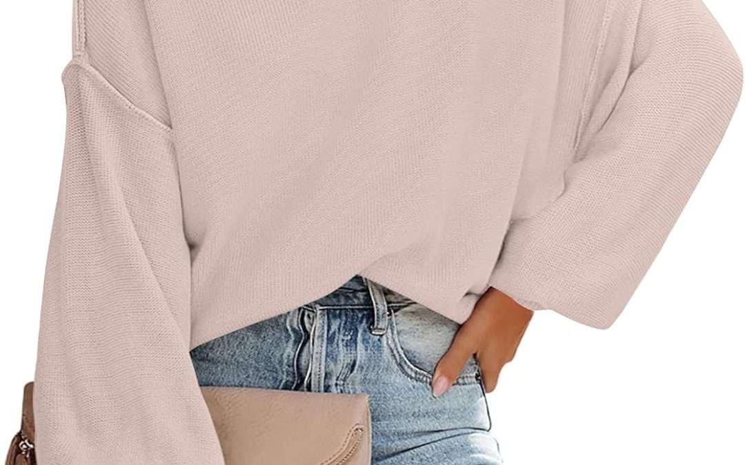 Womens 2023 Fall Casual Sweaters Batwing Long Sleeve Side Slit Oversized Sweaters Trendy Crew Neck Knit Pullover Tops