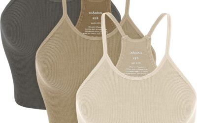 ODODOS Women’s Crop 3-Pack Seamless Rib-Knit Camisole Crop Tank Tops