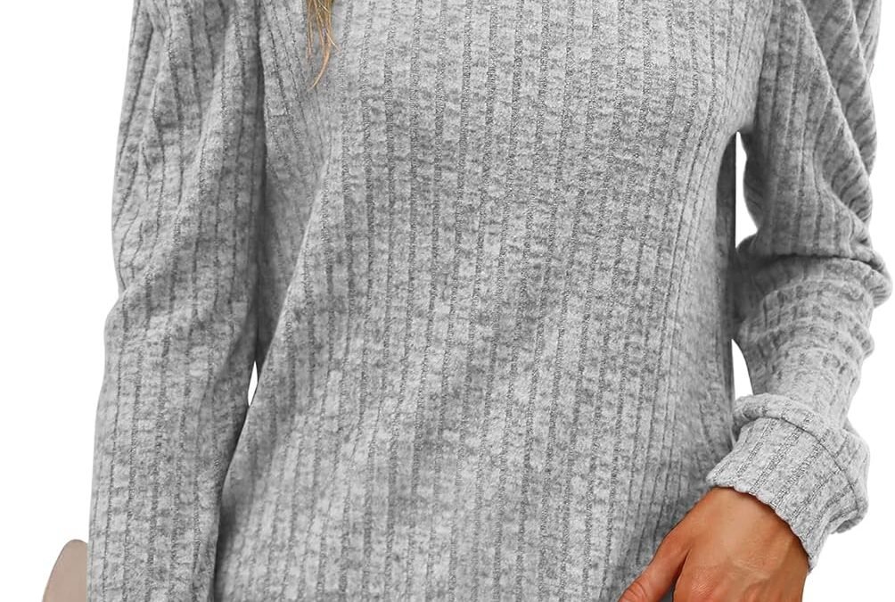 Geifa Sweaters for Women Lightweight Crewneck Puff Sleeve Tunic Tops Loose Fit Fashion 2023