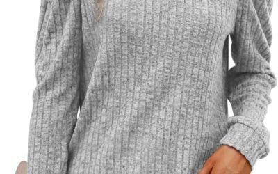 Geifa Sweaters for Women Lightweight Crewneck Puff Sleeve Tunic Tops Loose Fit Fashion 2023