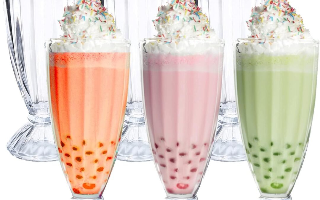 Set of 6 Milkshake Glasses with Spoons, 12 Oz Old Fashioned Soda Glasses Clear Cocktail Glasses, Ice Cream Sundae Cups for Smoothies, Milk Shakes, Sundaes and more
