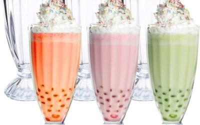 Set of 6 Milkshake Glasses with Spoons, 12 Oz Old Fashioned Soda Glasses Clear Cocktail Glasses, Ice Cream Sundae Cups for Smoothies, Milk Shakes, Sundaes and more