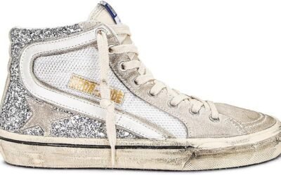 Golden Goose Women’s Fashion Distressed Sneakers – Italian Leather Slide Net White