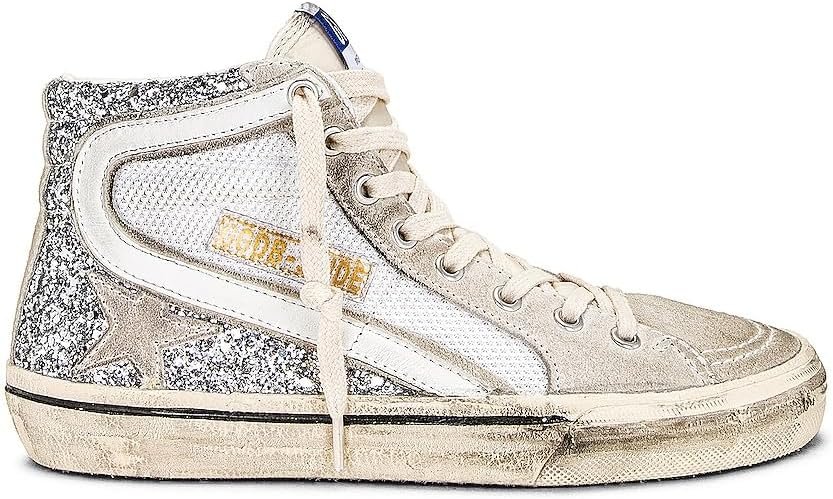 Golden Goose Women’s Fashion Distressed Sneakers – Italian Leather Slide Net White