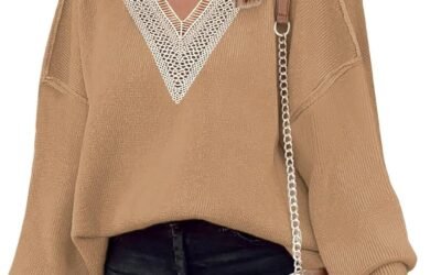 Disamer Women’s 2025 Fall Sweaters Trendy Long Sleeve Lace V Neck Color Block Striped Oversized Pullover Knitted Tops