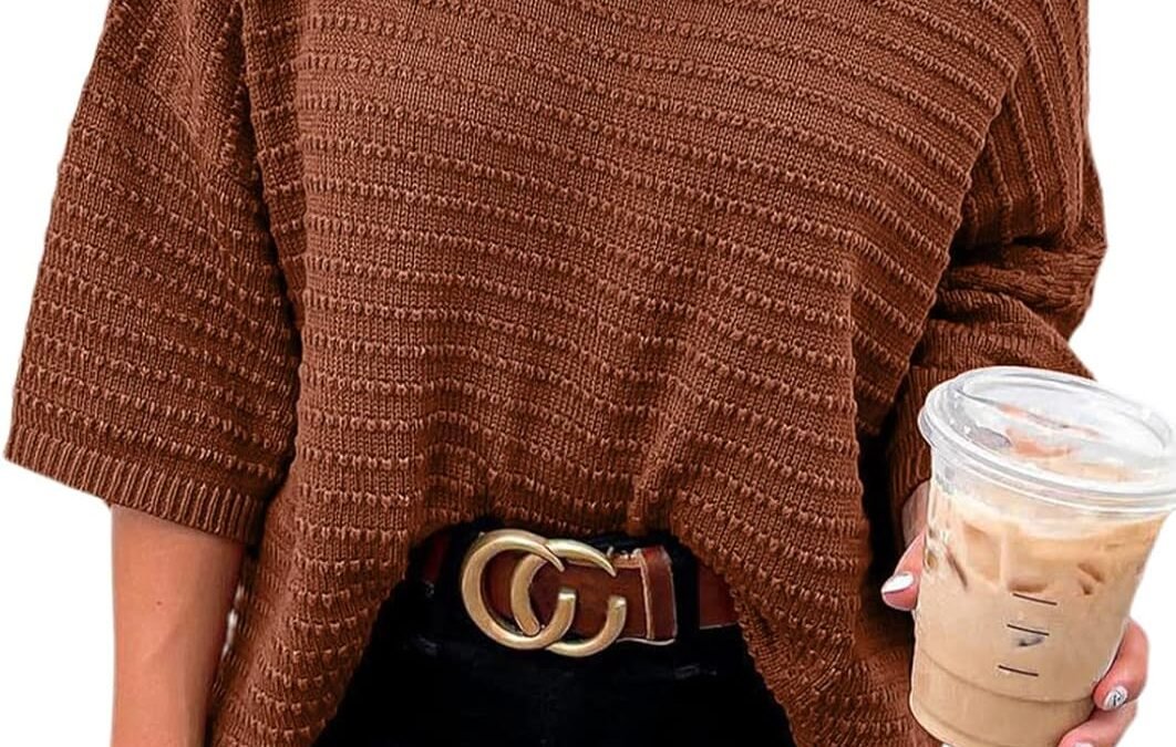 Dokotoo Women’s Casual 3/4 Sleeve Loose Tunic Tops Lightweight Knit Spring Summer Sweater Blouses