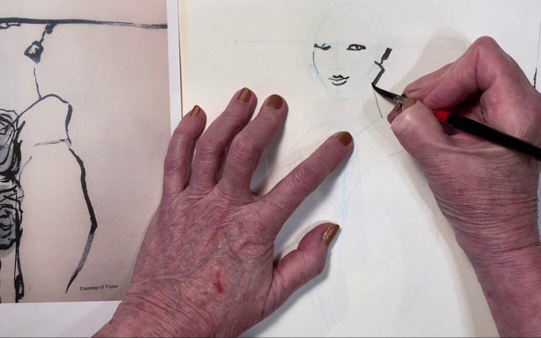 1950s Style Ink Wash Demo – Hat & Roses