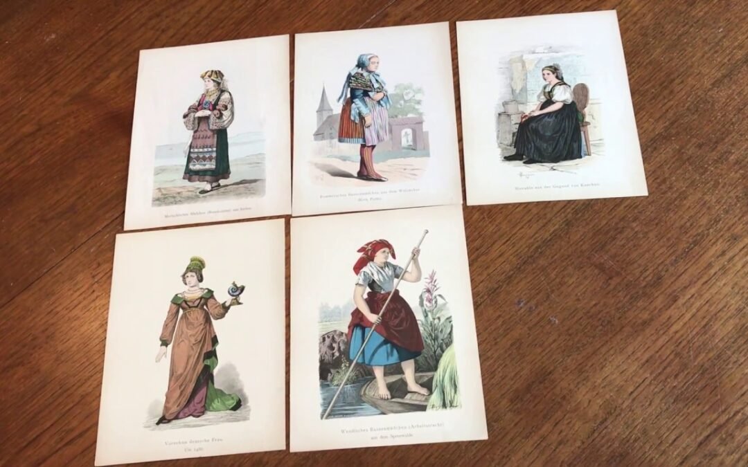 Fashion Illustration Europe c. 1870's Female Ethnic types dress costume lot x 5