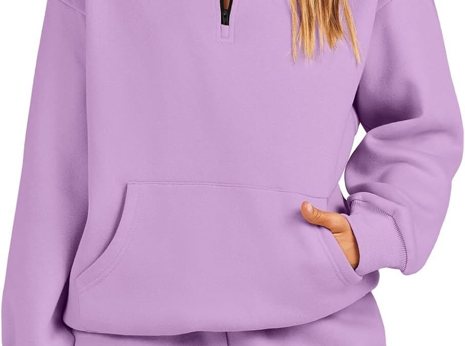 ANRABESS Women 2 Piece Outfits Sweatshirt Shorts Sets 2025 Oversized Casual Lounge Sweat Set Sweatsuit Workout Tracksuit Purple Medium