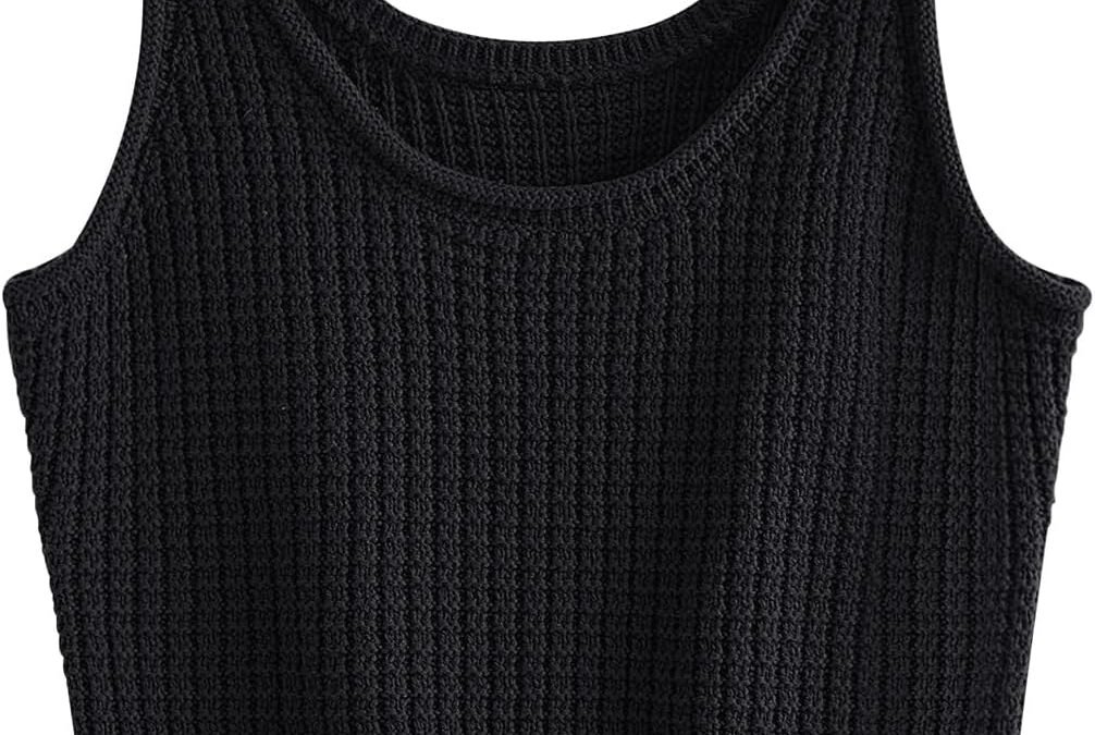 LILLUSORY Women’s Tank Sleeveless Summer Tops Crop Cute Casual Knitted Sweater Vest Crochet Trendy Fashion Black, X-Large
