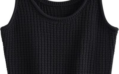 LILLUSORY Women’s Tank Sleeveless Summer Tops Crop Cute Casual Knitted Sweater Vest Crochet Trendy Fashion Black, X-Large