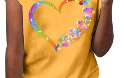 Ceboyel Women Love Heart Print Graphic Tees Short Sleeve Casual Blouses Crew Neck Cute T Shirts Trendy Ladies Clothes 2023