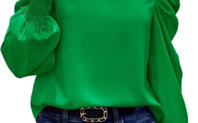 Angashion Womens Tops Casual Crewneck Long Lantern Sleeve Self Tie Blouses Solid Tunic Shirts 2026