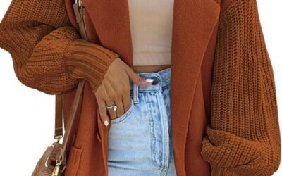 LILLUSORY Women’s Long Sleeve Collared Jacket Open Front Knit Cardigan Sweaters 2023 Oversized Slouchy Coat with Pockets