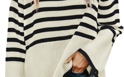 ZESICA Women’s Winter Sweaters Casual Turtleneck Long Sleeve Striped Side Slit Loose Pullover Sweater Jumper Tops