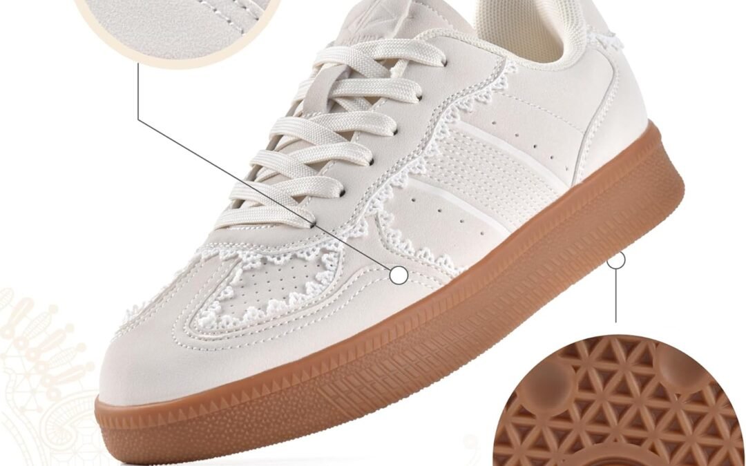 JACKSHIBO Women’s Ribbon Lace-Up Fashion Sneakers Arch Support Gum Sole Tennis Walking Shoes with Memory Foam