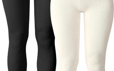 OQQ Women’s 2 Piece Yoga Leggings Ribbed Seamless Workout High Waist Cross Over Athletic Exercise Leggings