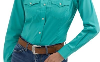 Women’s Retro Long Sleeve Cool Blue Solid Western Shirt