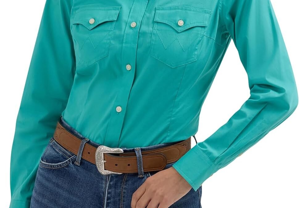 Women’s Retro Long Sleeve Cool Blue Solid Western Shirt