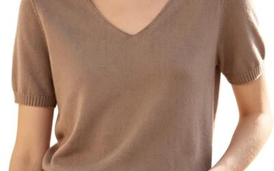 DAIMIDY Women’s Short Sleeve Sweater V Neck Summer Knit Tops